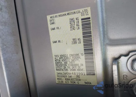 2011 Nissan Altima 2.5 S from USA, damaged, VIN 1N4AL2AP2BN483991